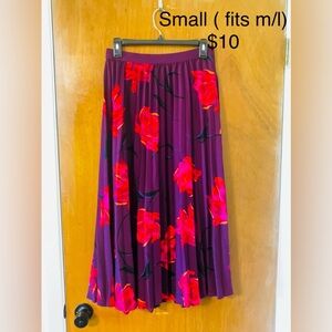 Floral Pleated Skirt - Purple and Red